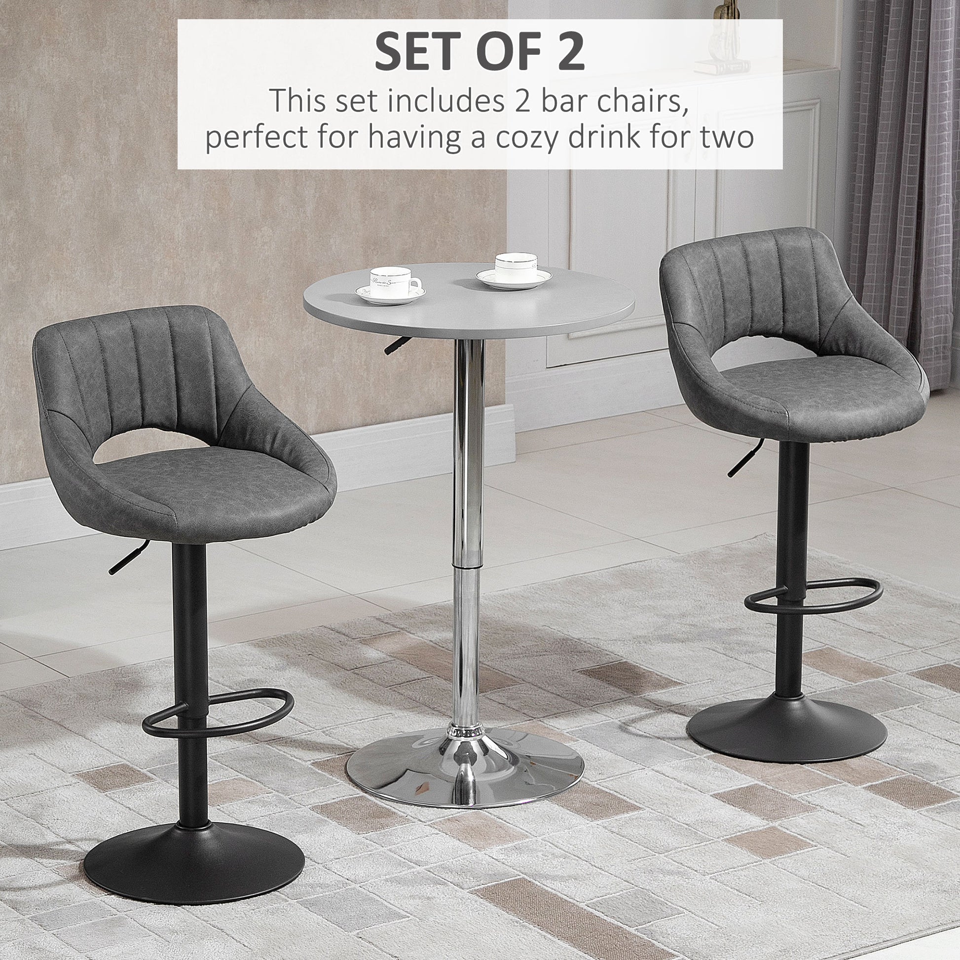 Bar Stools Set of 2, Swivel Counter Height Barstools with Adjustable Height and Cutout Back, Faux Leather Upholstered Ba