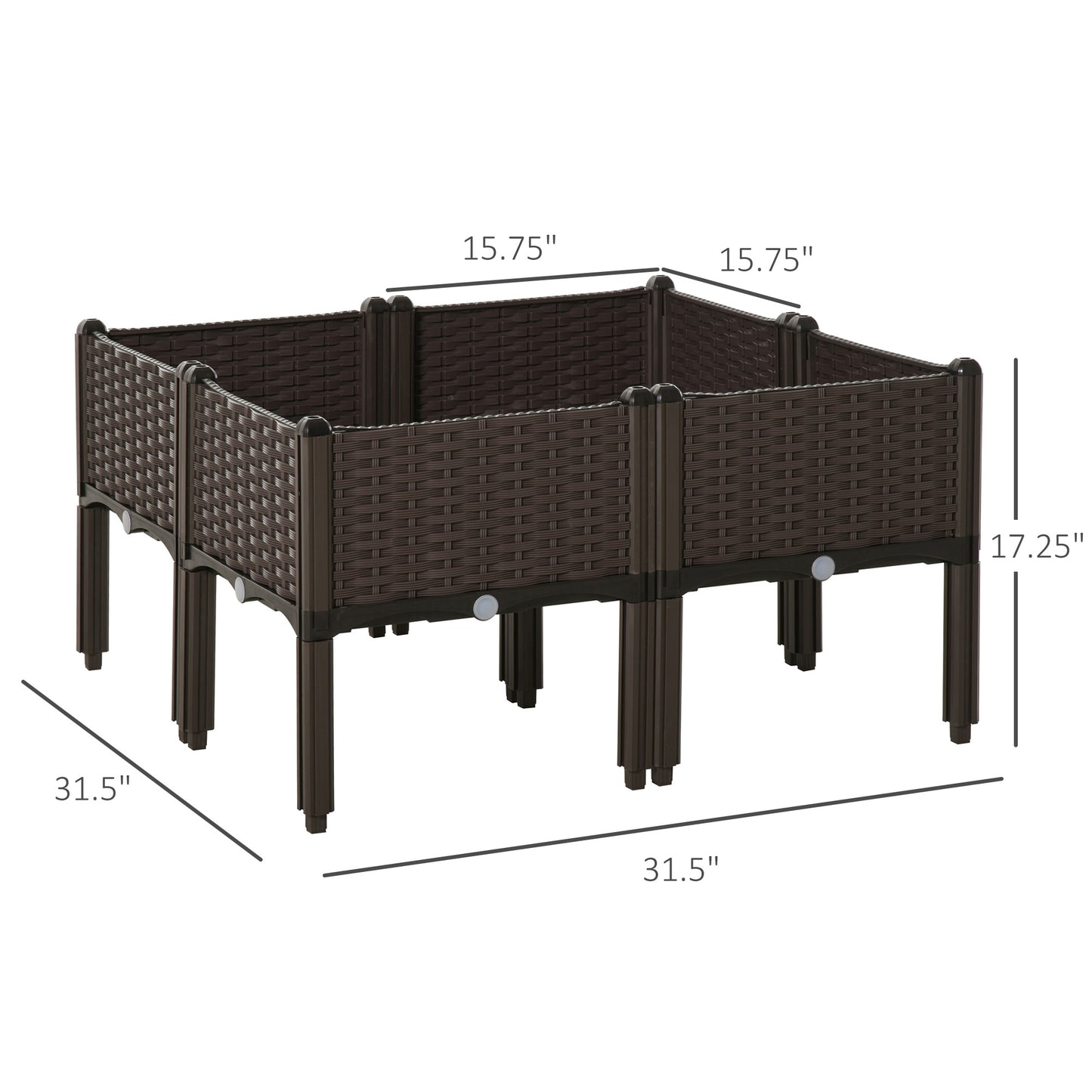 4-piece Raised Garden Bed PP Raised Flower Bed Plant Stand Stackable Vegetable Herb Grow Box