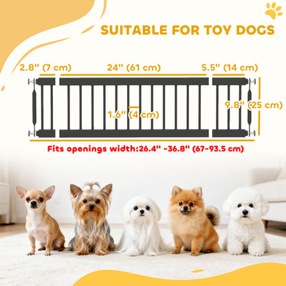 26"-37" Dog Gate, Adjustable Pet Gate, Fits 10" Tall with 2 Extension, Pressure Mount Kit for Stairs and Doorways, Black