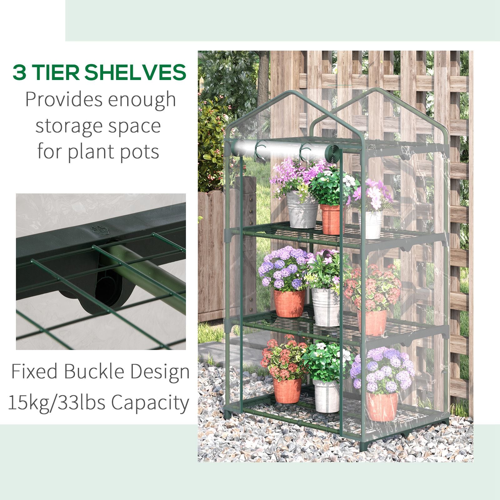 3 Tier Mini Greenhouse, Portable Outdoor Flower Stand with Shelf Clips, Indoor Greenhouse with Plastic Cover and Steel F