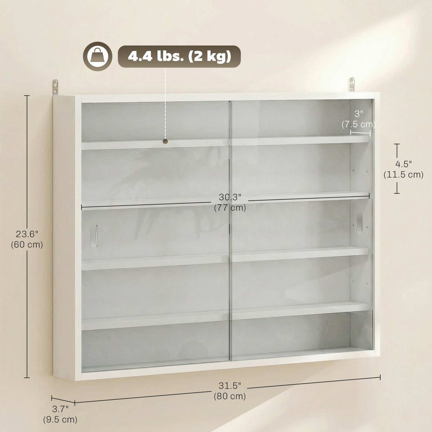 5-storey Display Cabinet, Shot Glass Display Case, Glass Curio Cabinet with 2 Glass Doors and 4 Adjustable Shelves, Whit