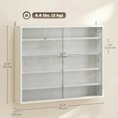 5-storey Display Cabinet, Shot Glass Display Case, Glass Curio Cabinet with 2 Glass Doors and 4 Adjustable Shelves, Whit