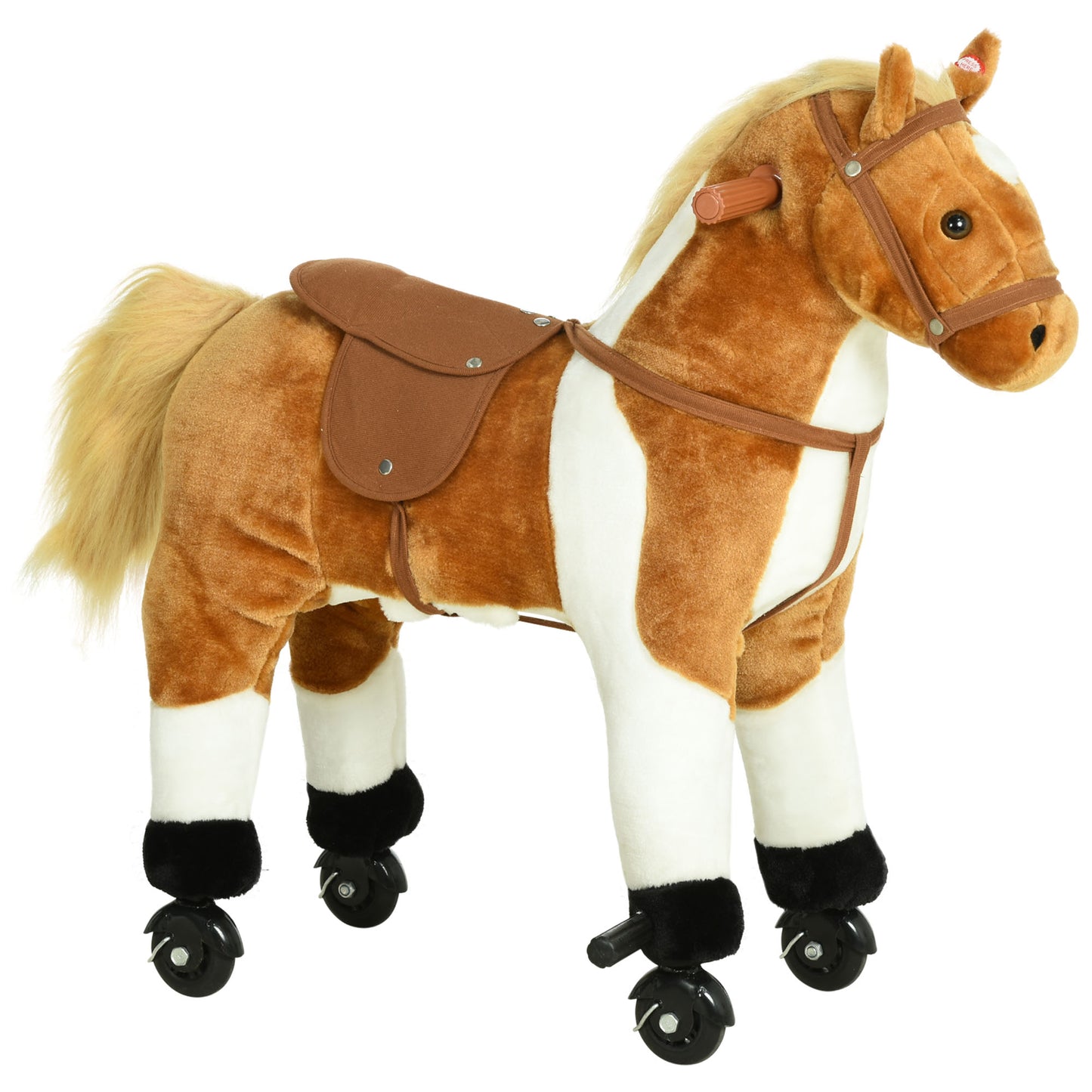 Qaba Kids Rocking Horse, Large Walking  Ride on Toy  for Toddlers 3 year old, Baby Plush Animal Rocker with Sound and Wh