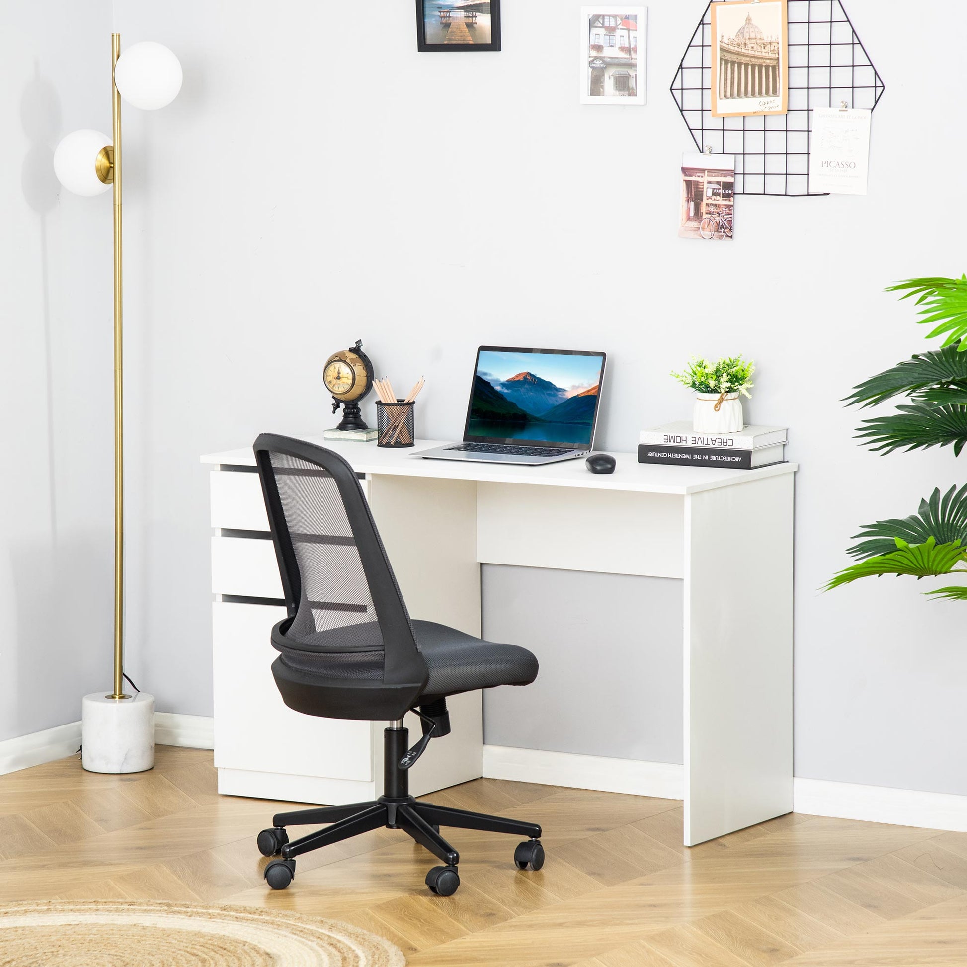 Modern Computer Desk, Home Office Desk for Study, Writing Workstation with Storage Drawer and Cabinet for Living Room, W