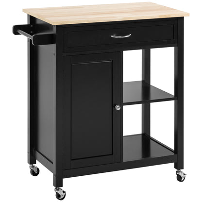 Rolling Kitchen Cart with Wood Top and Drawer, Kitchen Island on Wheels for Dining Room, Black | VarietyKart Canada