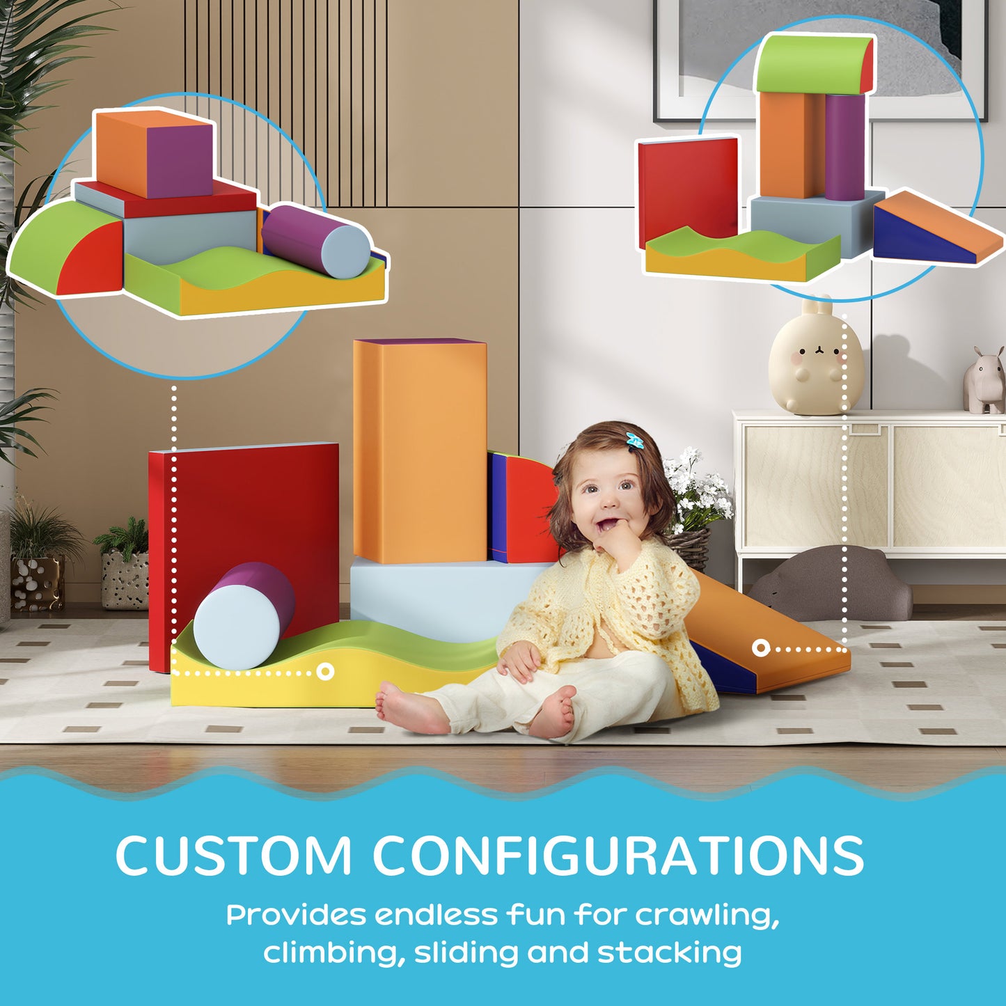 Soozier 7 Pieces Soft Play Foam Climbing Blocks, Indoor Modular Kids Play Toys for Climbing, Crawling, Sliding, Dark Col