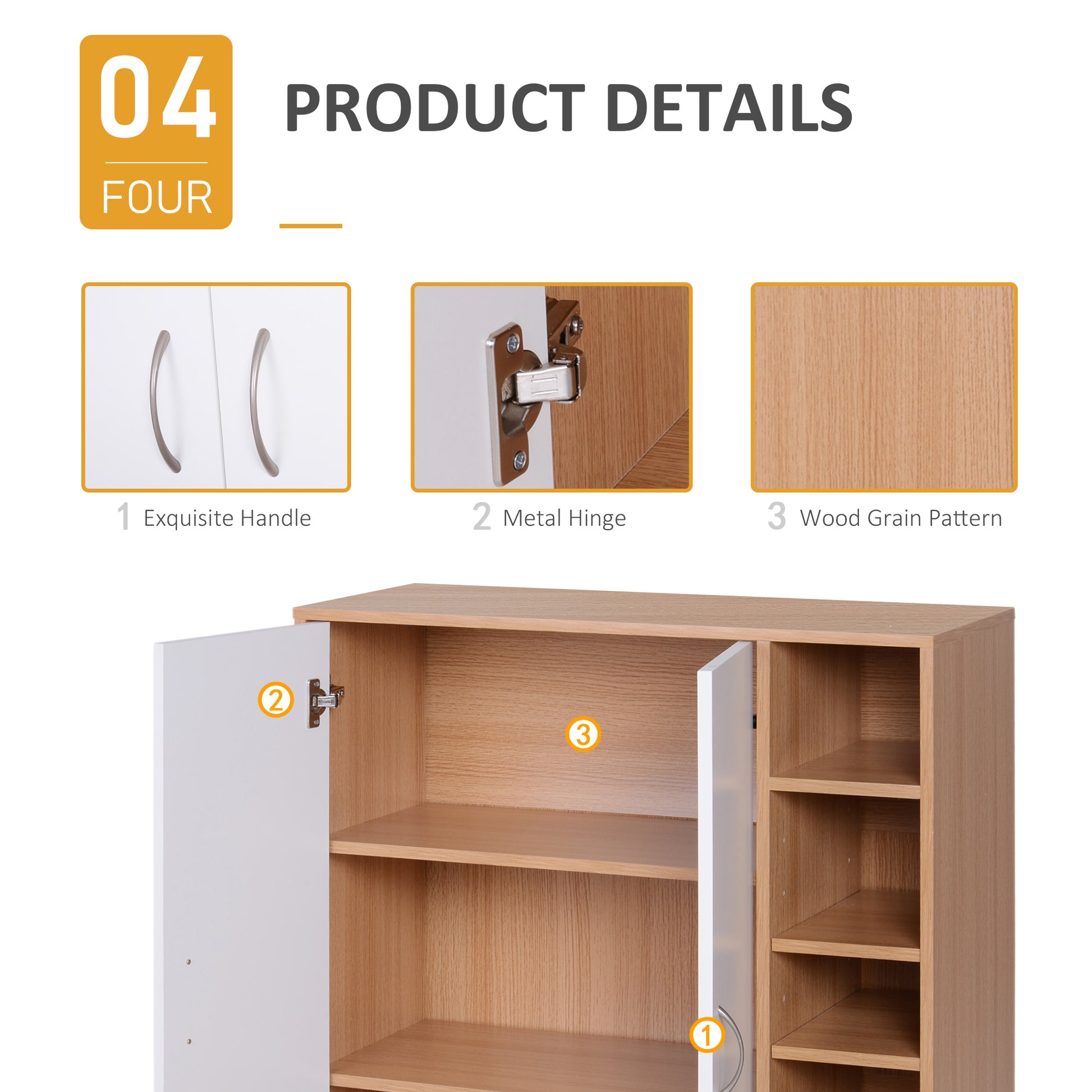 35.5" Shoe Cabinet, 3-Tier Free Standing Shoe Storage Cabinet with Adjustable Shelves and 5 Open Cubes for Entryway, Hal