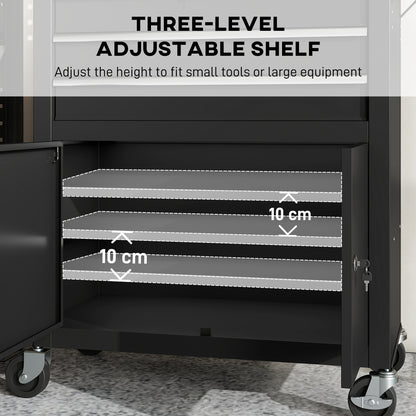 Rolling Tool Cabinet with Pegboard, Lockable Tool Chest, Mobile Tool Storage Organizer for Garage and Workshop, Black
