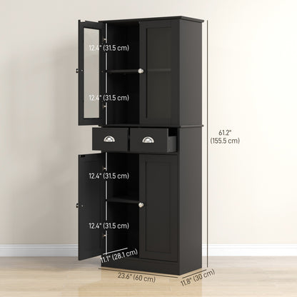 61" Kitchen Pantry Cabinet, Freestanding Farmhouse Buffet Storage Cabinet with Soft Close Glass Doors and Adjustable She