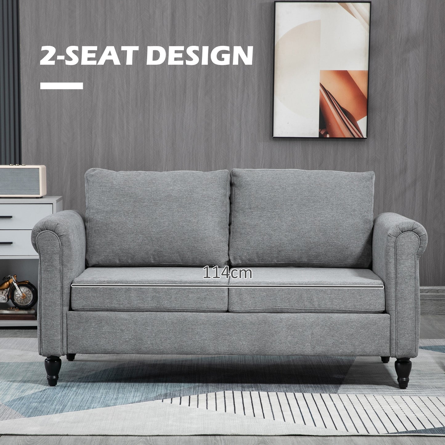 Vintage Loveseat, Upholstered Love Seat Furniture, Chenille-feel Fabric 2 Seater Sofa Couch with Rolled Arms, Gourd-Shap