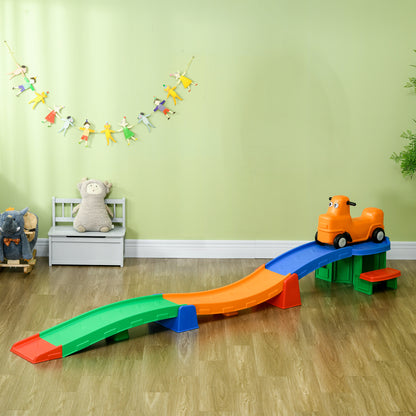 Qaba 9.8 ft Up and Down Roller Coaster for Kids, Thrill 4 Pieces Toddler Roller Coaster Ride on Toy with Side Steps, Sli