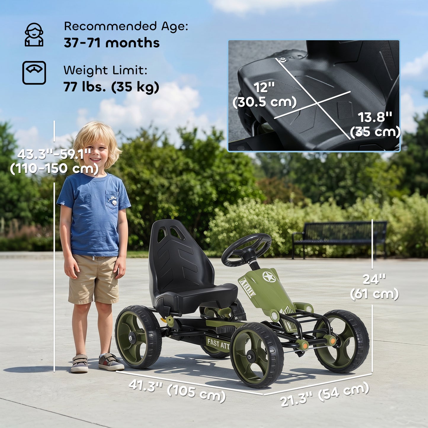 VarietyKart Pedal Go Kart with Adjustable Seat, EVA Tyres, Safety Handbrake, for Ages 3-6 Years Old, Green