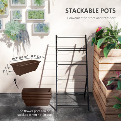 5-Tier Raised Garden Bed with 5 Planter Box, Outdoor Plant Stand Grow Containers with Leaking Holes, Brown