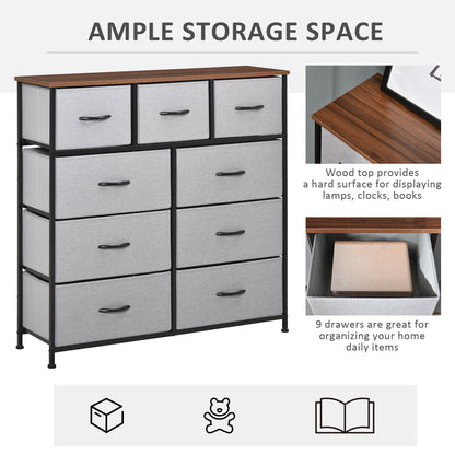 Dresser for Bedroom with 9 Drawers, 4-Tier Fabric Chest of Drawers, Tall Dresser Storage Tower with Steel Frame and Wood