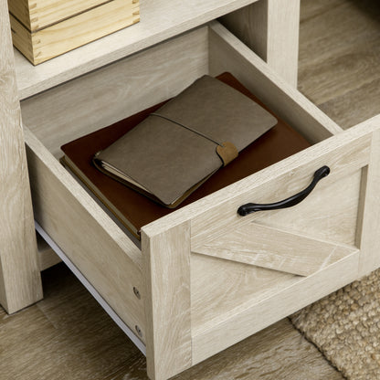 Side Table with Storage, Farmhouse End Table with Drawer, Open Shelf and Barn-style Panel, Nightstand for Living Room, B