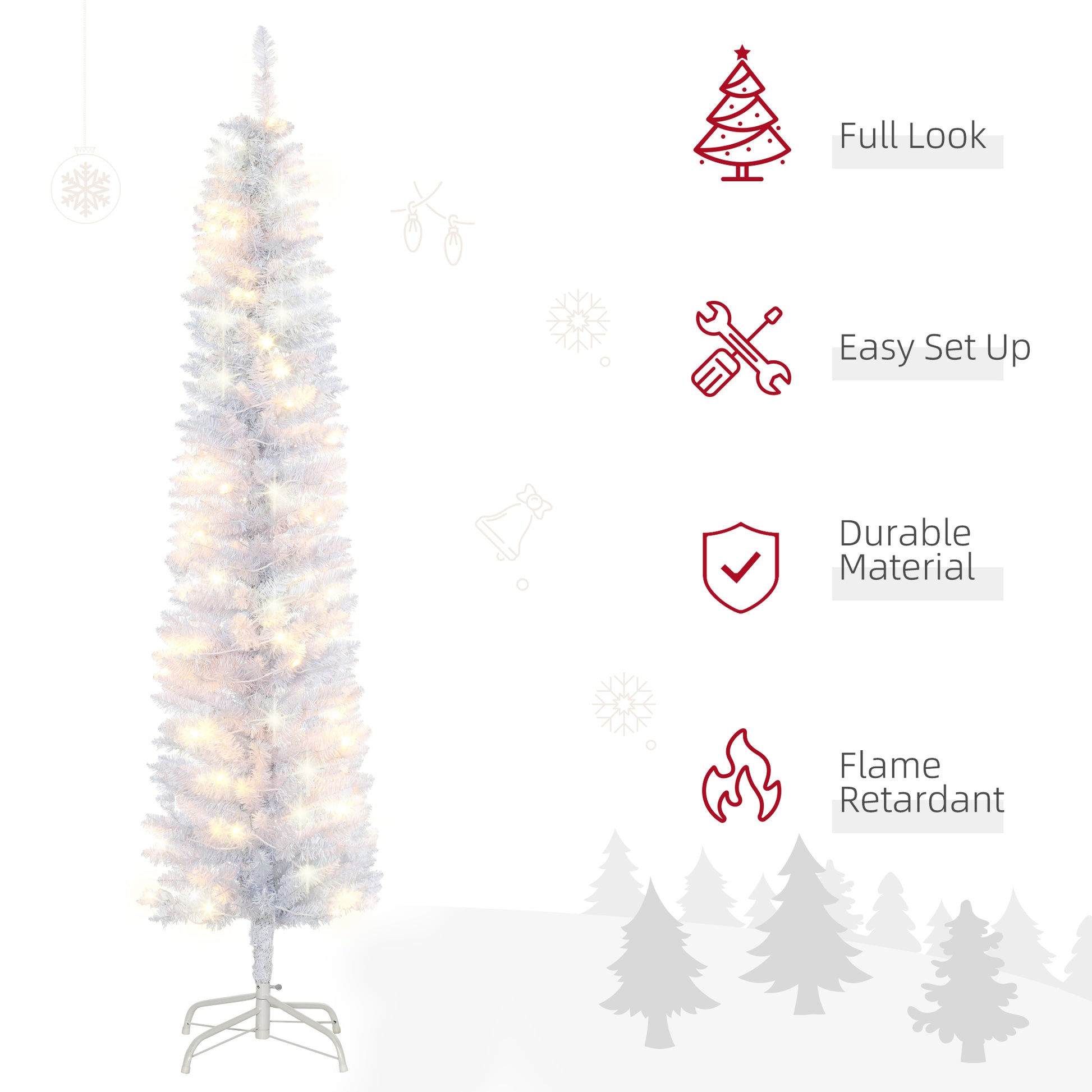 6ft Tall Prelit Pencil Artificial Christmas Tree, Holiday Décor with 395 Realistic Branches, 100 LED Lights, Foldable Me