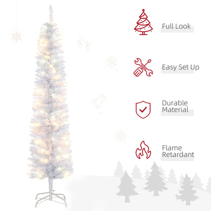 6ft Tall Prelit Pencil Artificial Christmas Tree, Holiday Décor with 395 Realistic Branches, 100 LED Lights, Foldable Me