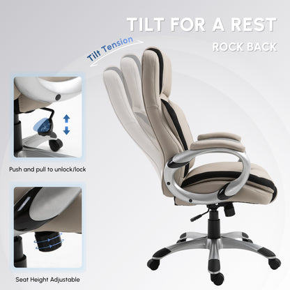 Ergonomic Office Chair PU Leather Executive on Rolling Wheels Task Computer Height Adjustable Swivel Ergonomic, Greige a