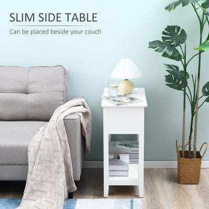 Flip Top End Table, Side Table with Storage Shelf and Cable Management, Narrow Nightstand for Living Room, Bedroom, Whit