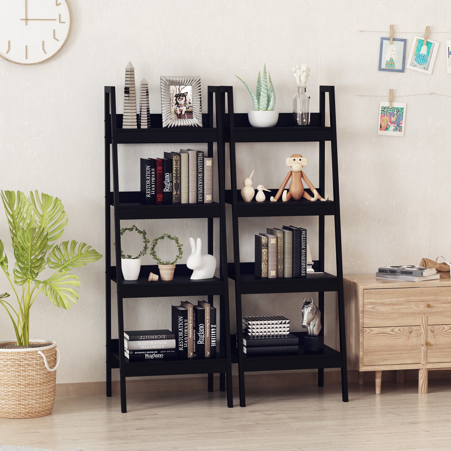 Set of 2, 4 Tier Ladder Shelf Bookcase, Multi-Use Display Rack, Storage Shelving Unit Display Stand, Flower Plant Stand,