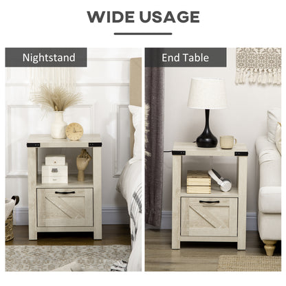Side Table with Storage, Farmhouse End Table with Drawer, Open Shelf and Barn-style Panel, Nightstand for Living Room, B