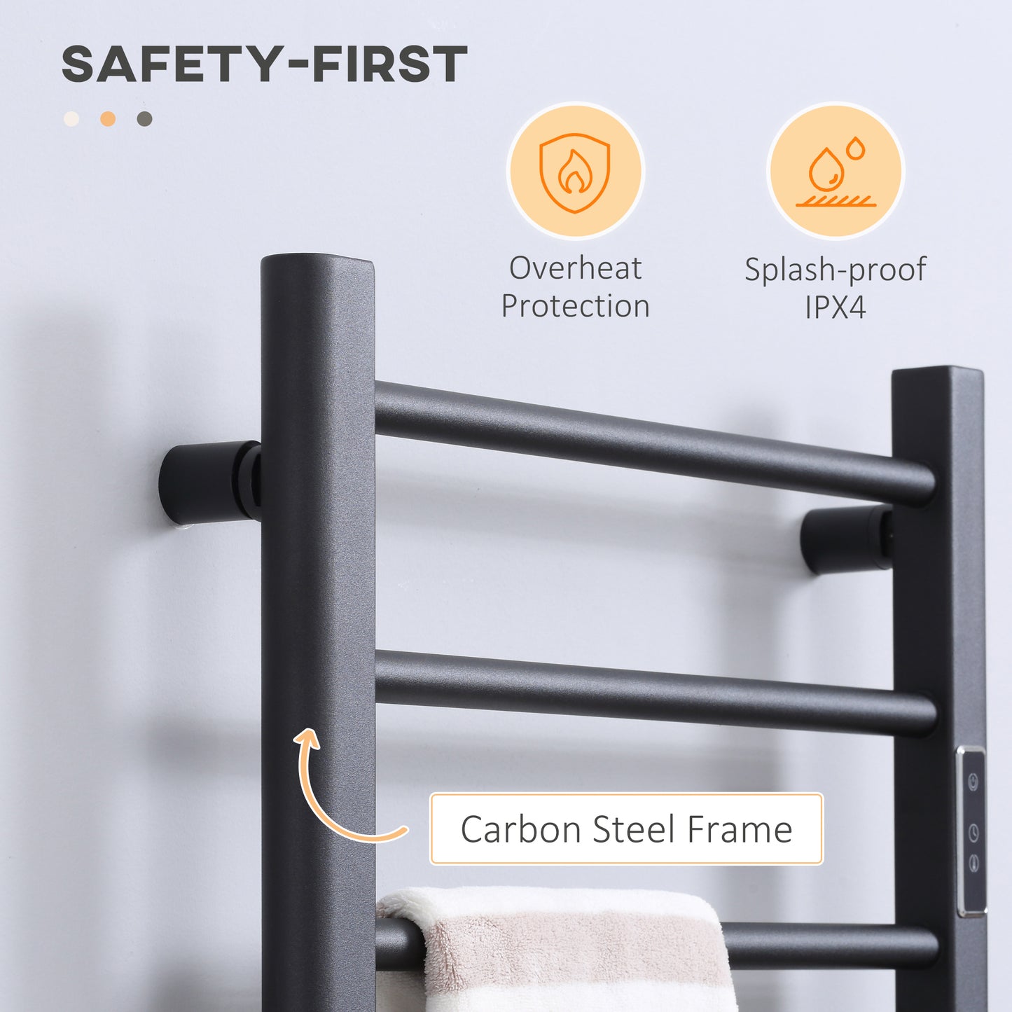 8-Bar Heated Towel Warmer Rack with Built-in Timer and LED Indicators, Wall Mounted & Free Standing Carbon Steel Electri