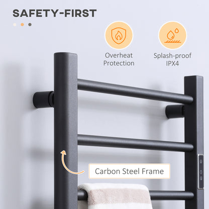 8-Bar Heated Towel Warmer Rack with Built-in Timer and LED Indicators, Wall Mounted & Free Standing Carbon Steel Electri