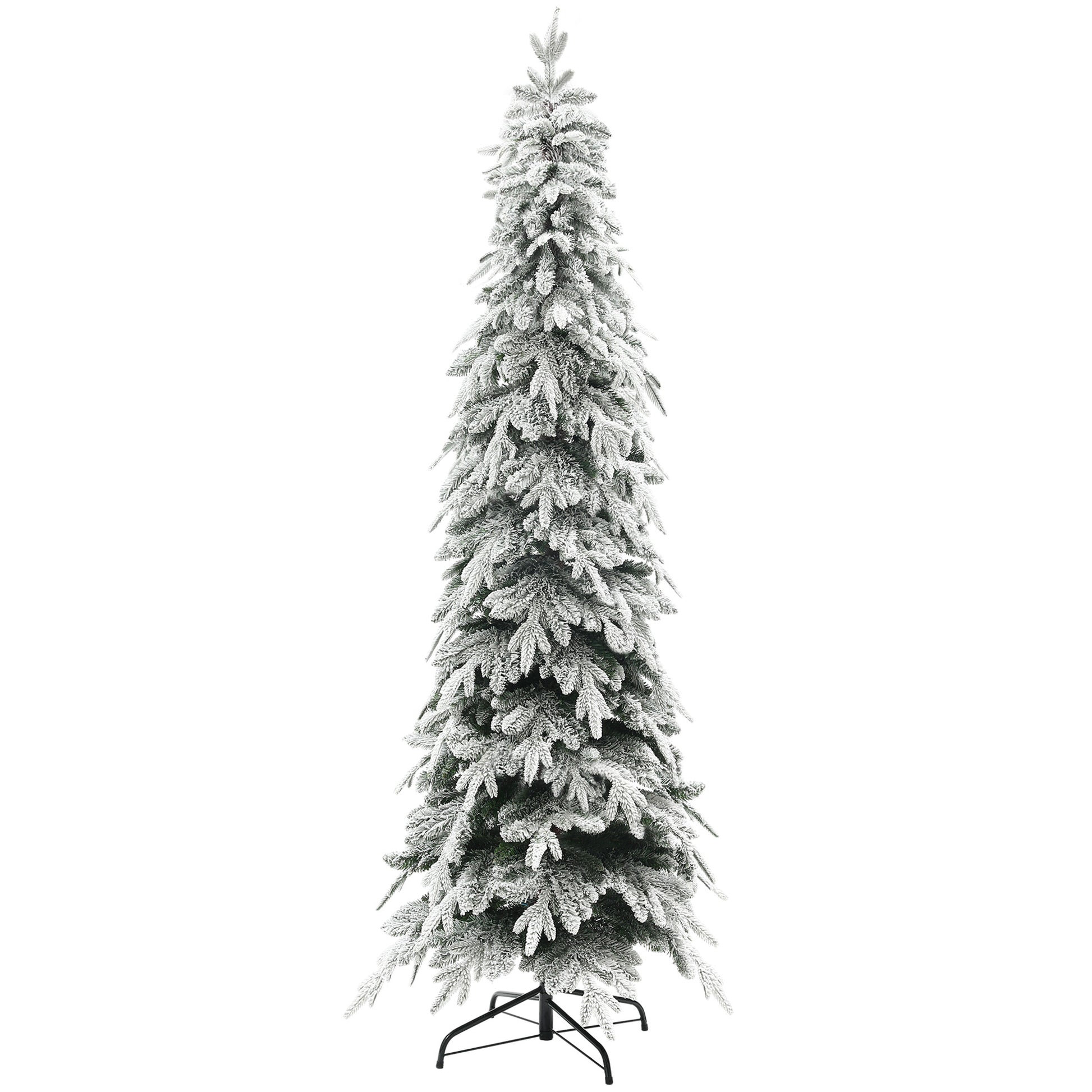 7ft Pencil Flocked Artificial Christmas Tree with 800 Branch Tips, Auto Open and Steel Base, Green