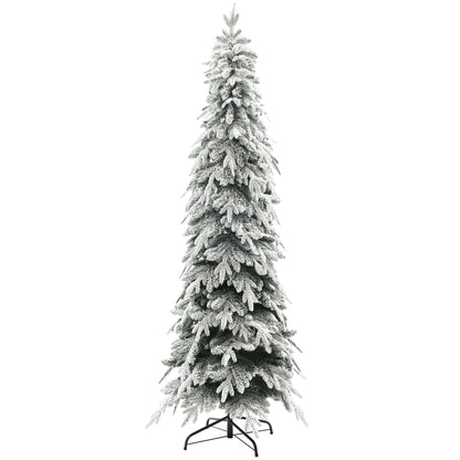 7ft Pencil Flocked Artificial Christmas Tree with 800 Branch Tips, Auto Open and Steel Base, Green