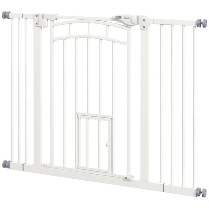 Auto-Close Pet Gate, Stair Gate with Cat Door, Double Locking for Doorways Hallways Stairs, Fits 29"-39.4" Wide, White