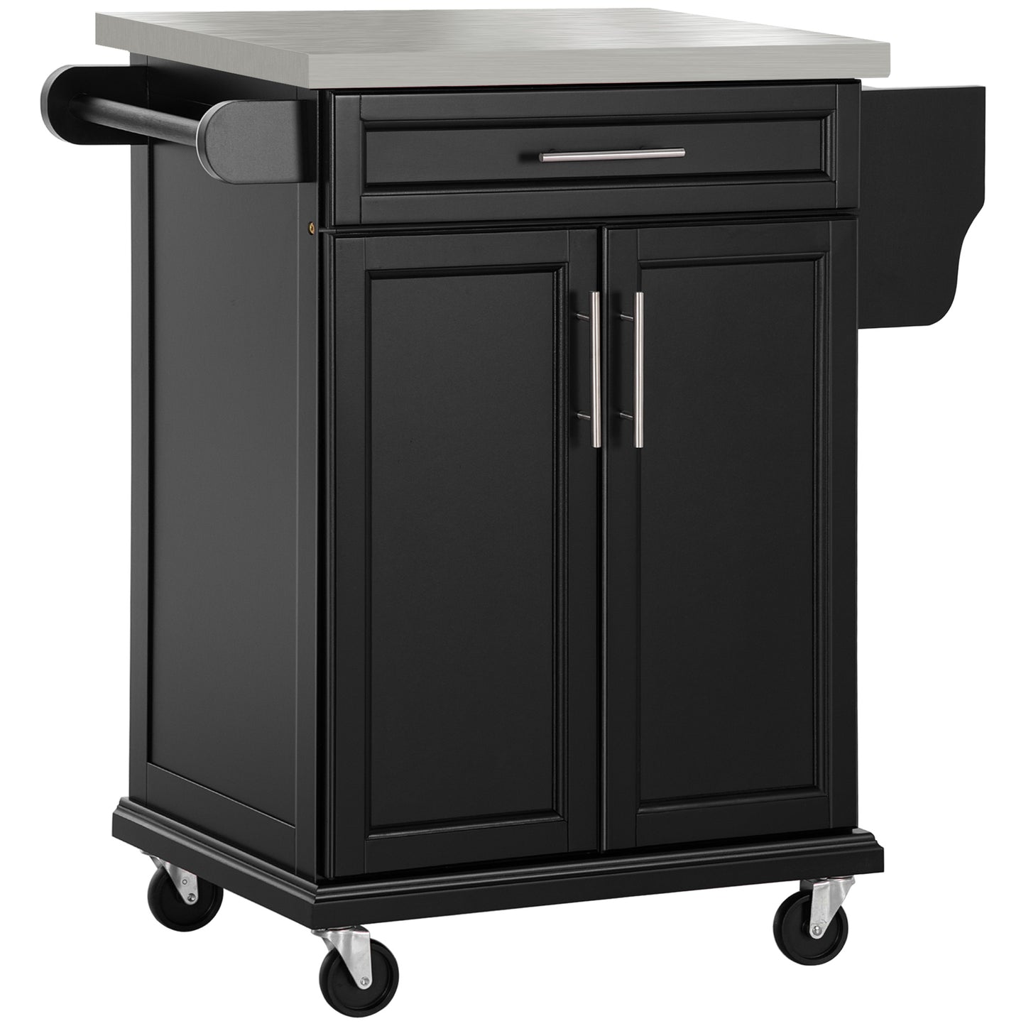 Kitchen Island with Stainless Steel Top, Rolling Kitchen Cart on Wheels with Storage Drawer, Cabinet, Towel Rack and Spi