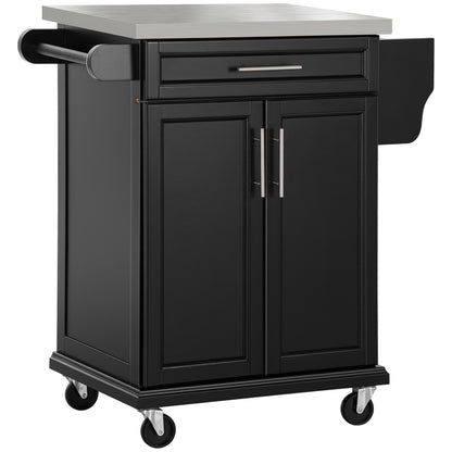 Kitchen Island with Stainless Steel Top, Rolling Kitchen Cart on Wheels with Storage Drawer, Cabinet, Towel Rack and Spi