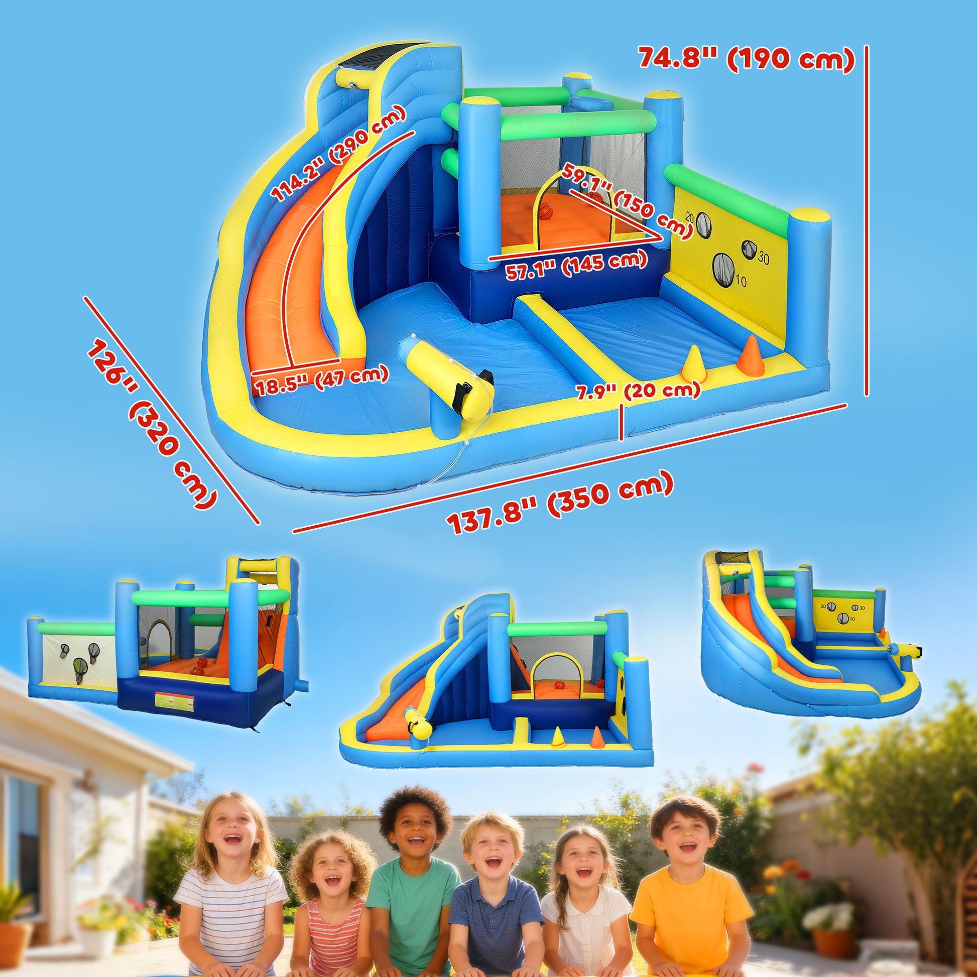 Qaba Bouncy Castle for Kids, Inflatable Bounce House with Slide, Pool (Ball Pit), Ball Shooting and Blower for Indoor Ou