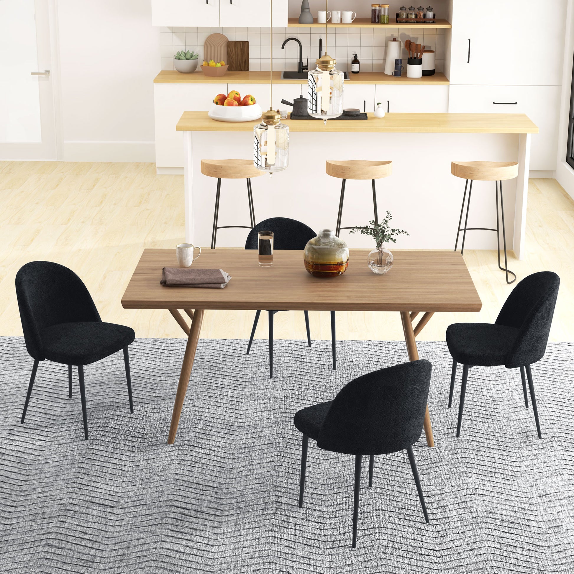 Modern Dining Chairs, Mid-Back Velvet-touch Upholstery Side Chair, Table Chair for Living Room, Dining Room, Black, Set 