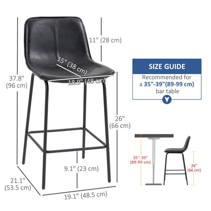 Bar Stools Set of 2, Upholstered Counter Height Bar Chairs, Kitchen Stools with Steel Legs