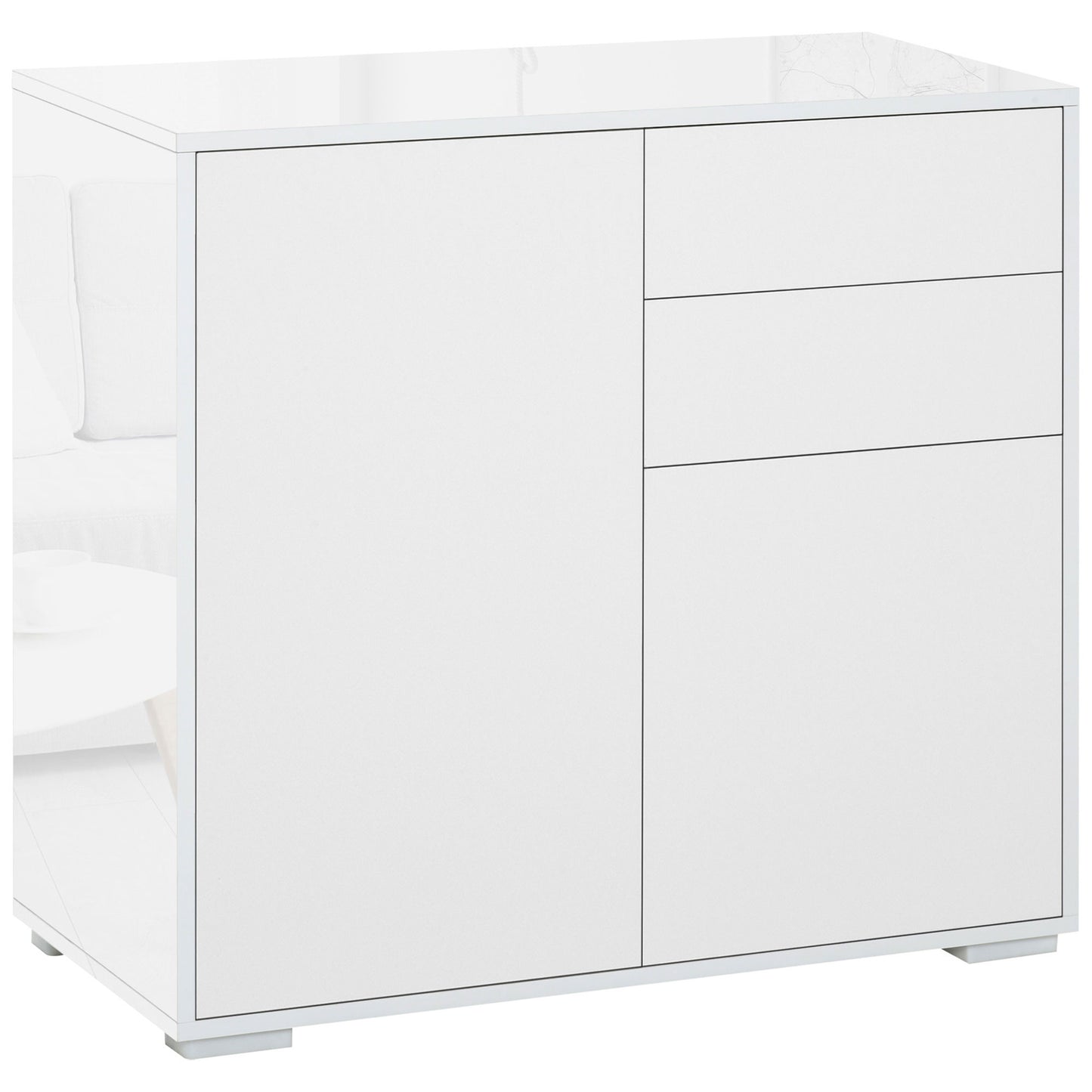 High Gloss Buffet Sideboard with 2 Drawers, 2 Doors and Adjustable Shelf, Kitchen Storage Cabinet with Push Open Design,