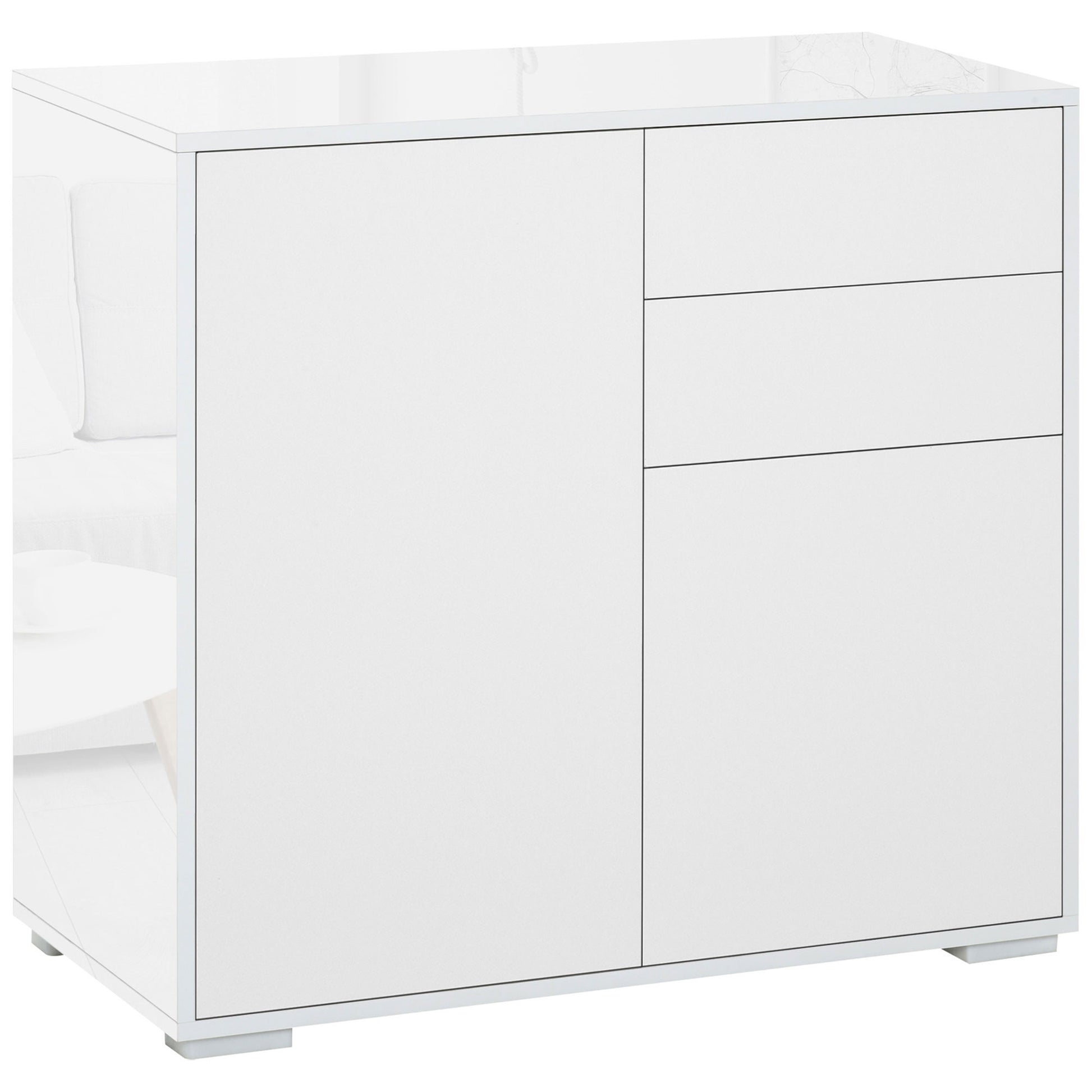 High Gloss Buffet Sideboard with 2 Drawers, 2 Doors and Adjustable Shelf, Kitchen Storage Cabinet with Push Open Design,