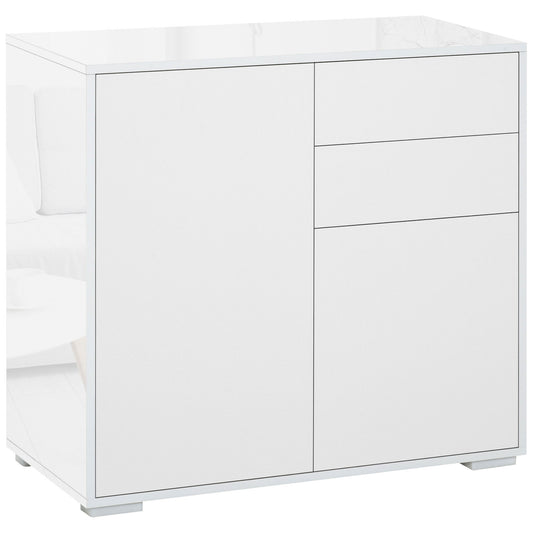 High Gloss Buffet Sideboard with 2 Drawers, 2 Doors and Adjustable Shelf, Kitchen Storage Cabinet with Push Open Design,