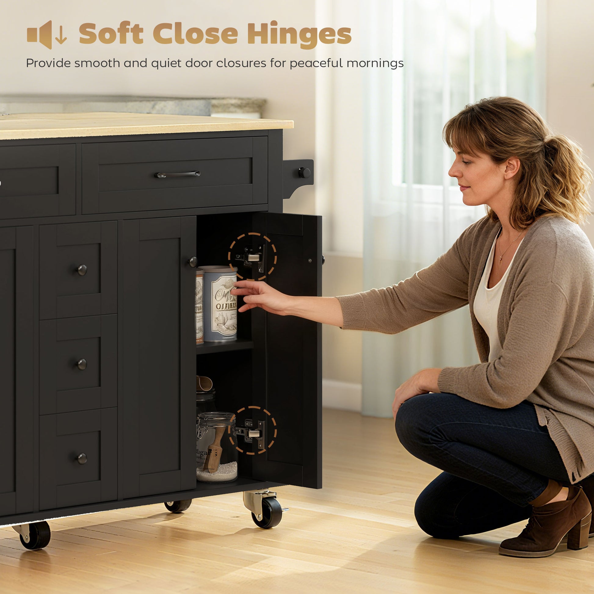 Kitchen Island Cart with Power Outlet & Drop Leaf, 55" Rolling Kitchen Island on Wheels with Storage, Black