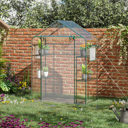 Walk-in Greenhouse with 4 Shelves, 56" x 29" x 77" Mini Greenhouse ,Roll-Up Door, Mesh Windows for Seedling, Flowers, Pl