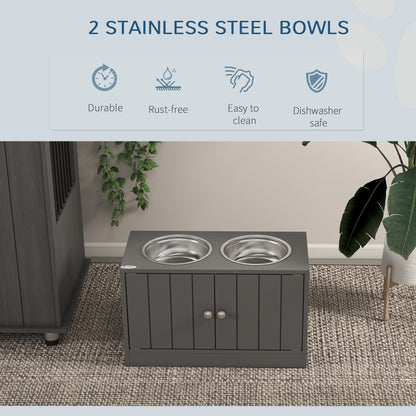 Elevated Dog Bowls for Large Dogs Pet Feeding Station with Stand, Storage, 2 Stainless Steel Food and Water Bowls, Grey
