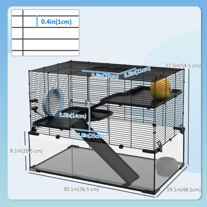 Hamster Cage, Gerbil Cage with Glass Basin for Small Hamsters, Black