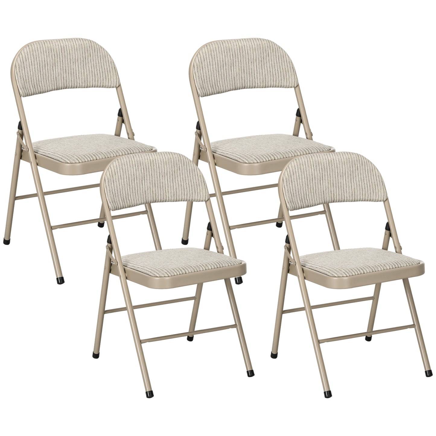Set of 4 Metal Foldable Chairs, Linen Fabric Padded Folding Chairs with Cushion Seat and Open Back for Indoor, Beige