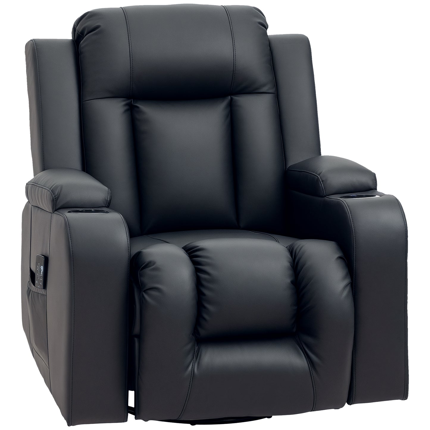 Swivel Massage Recliner Chair Rocker, Overstuffed Manual Reclining Sofa, PU Leather Rocking Chair with Side Pockets, Cup