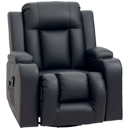 Swivel Massage Recliner Chair Rocker, Overstuffed Manual Reclining Sofa, PU Leather Rocking Chair with Side Pockets, Cup