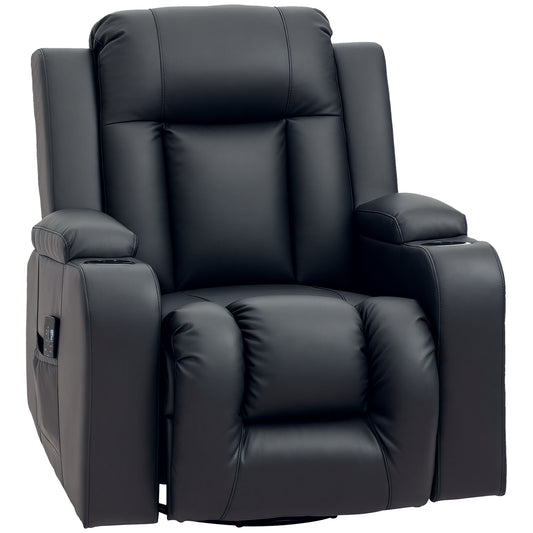 Swivel Massage Recliner Chair Rocker, Overstuffed Manual Reclining Sofa, PU Leather Rocking Chair with Side Pockets, Cup