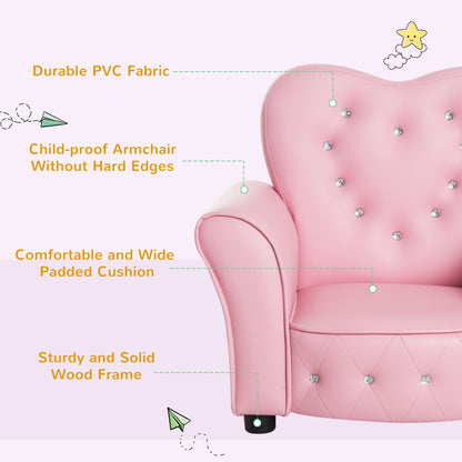 Qaba Kids Mini Princess Sofa Toddler Chair Children Upholstered Tufted Armchair Activity Couch Reclining Seat Boys Girls