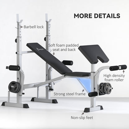 Soozier Bench Press Set Adjustable Weight Bench with Squat Rack, Preacher Curl Pad, Leg Developer and Weight Storage, Gr