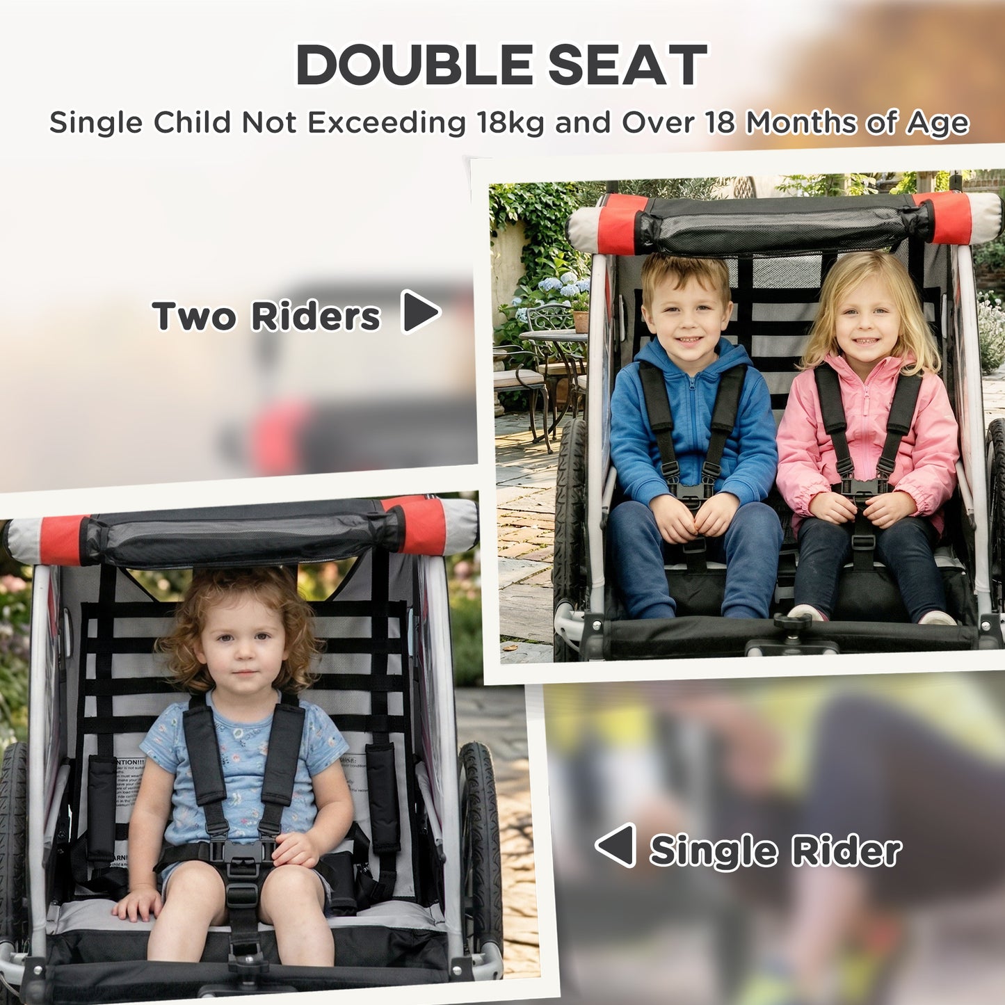 VarietyKart 3-in-1 Bike Trailer for Kids, Running Stroller with 2 Seats, Jogging Cart with 5-Point Harness, Storage Unit