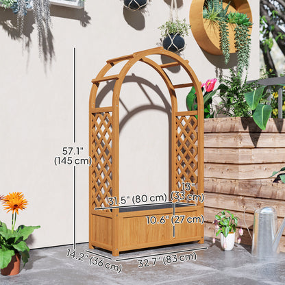 Wooden Raised Garden Bed with Arch Trellis, 33" x 14" x 57" Raised Planter Box with Drainage Holes, Trellis Planter for 